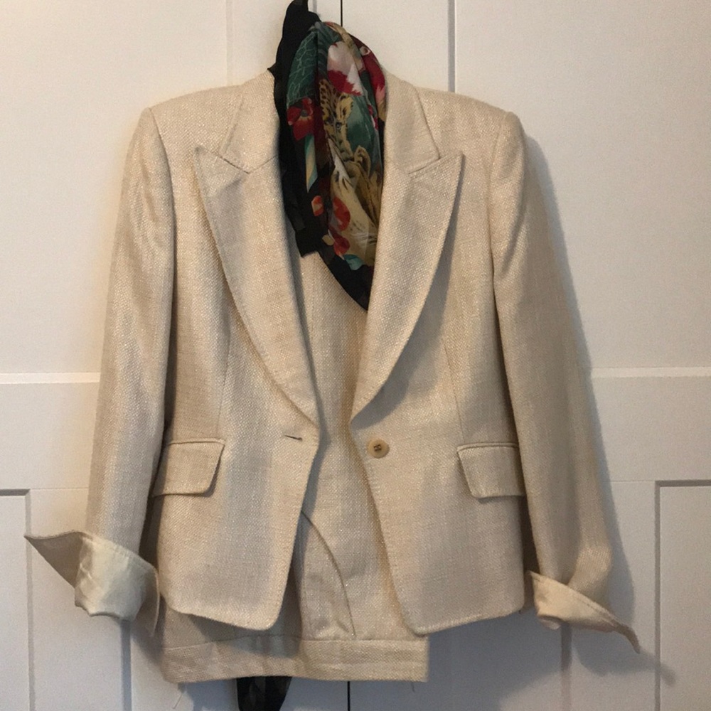 Ann Klein Pants Suit In Winter White/ Cream